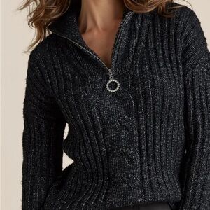 VENUS Black Ribbed Cowl Neck Sweater